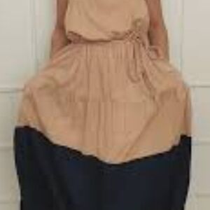 Lane Bryant Tan and Blue Halter Maxi Sundress L55 W20 Bust22